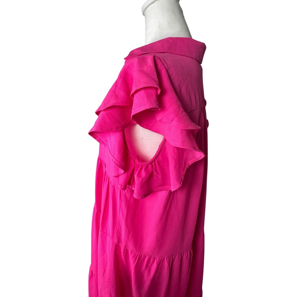 Umgee Hot Pink Tiered Short Ruffle Sleeve Midi Dress Size Small - Picture 9 of 12